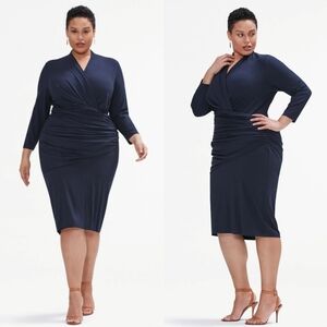 MM LaFleur Casey Ruched Faux Wrap Midi Bodycon Sheath Dress